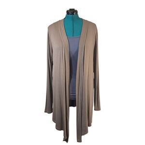 Zenana Outfitters Cardigan Womens Size 1X Brown Draped Open Front Long Sleeve